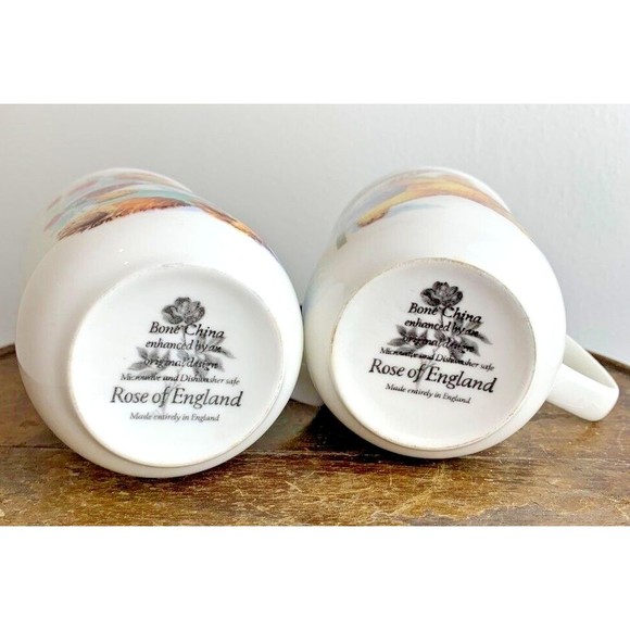 Set of 2 Vintage Rose Of England Off-White Bone China Coffee Tea Mugs Teddy Bear - Picture 6 of 6